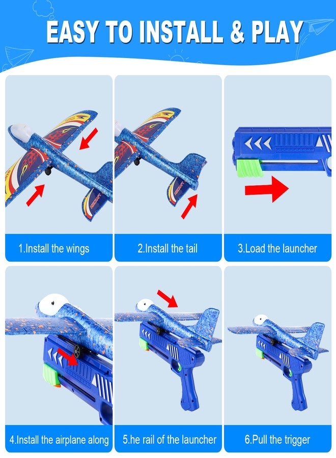 TAOTENDAR Airplane Launcher Toys,3 Pack 13.2'' LED Foam Glider Catapult Plane Toy for Boys,2 Flight Modes Outdoor Flying Toys Birthday Gifts for Boys Girls 3 4 5 6 7 8 9 10 11 12 Year Old - Image 4